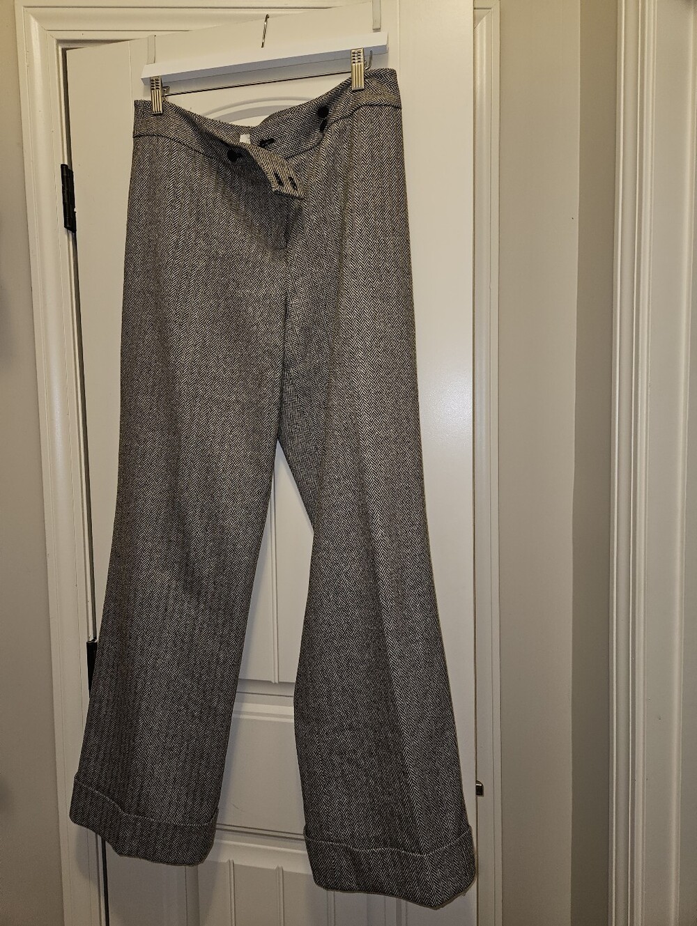 Womens Loft Wide-Leg Wool  Herringbone Dress Pants - Gray 12